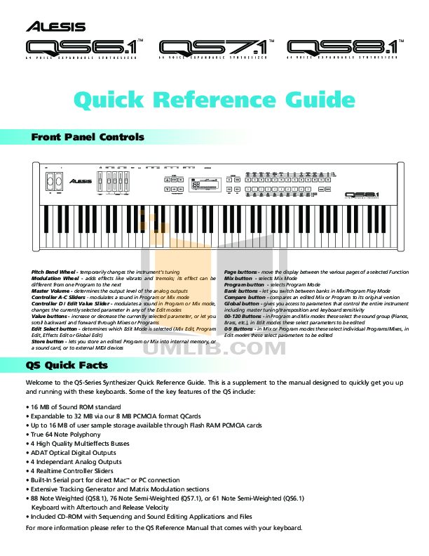 Download free pdf for Alesis QS7.1 Music Keyboard manual